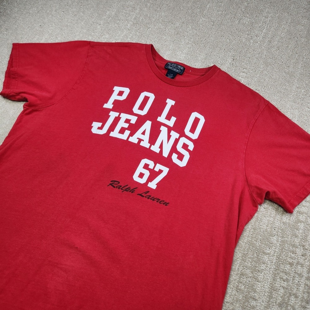Vintage Ralph Lauren Shirt Men‎ Large Polo Jeans Y2K Spellout Red 67 90s